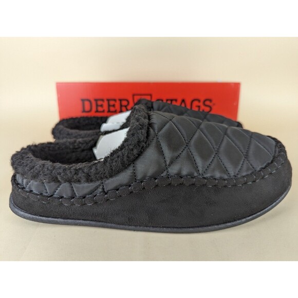 DEER STAGS Slippersooz Alma Slippers Mens 7 M Black Quilted Slip On Shoes NWB - Picture 4 of 14